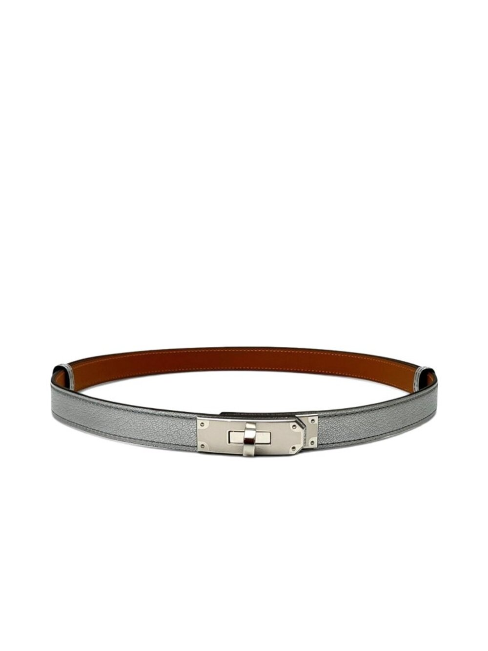 HERMES Metallic Leather Kelly 18 Adjustable Belt With Silver Hardware